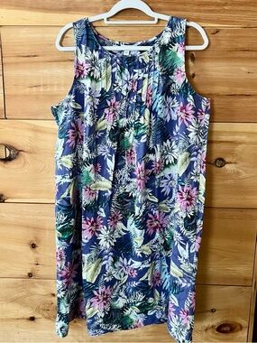 j jill linen tank dress J.JILL Linen Pink Green Brown Sleeveless Sheath Tank Dress - Pockets M Medium